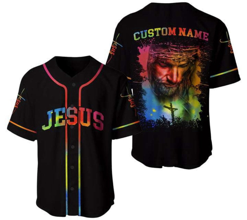 Colorful Jesus 3D Baseball Jersey Custom Name Adult Unisex Full Size