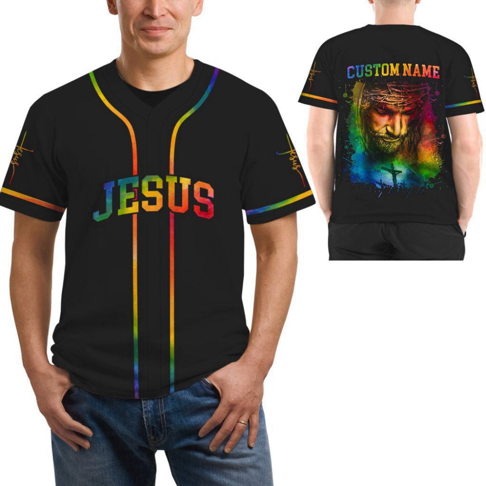Colorful Jesus Baseball Jersey Custom Name Adult Unisex S-5XL Sizes
