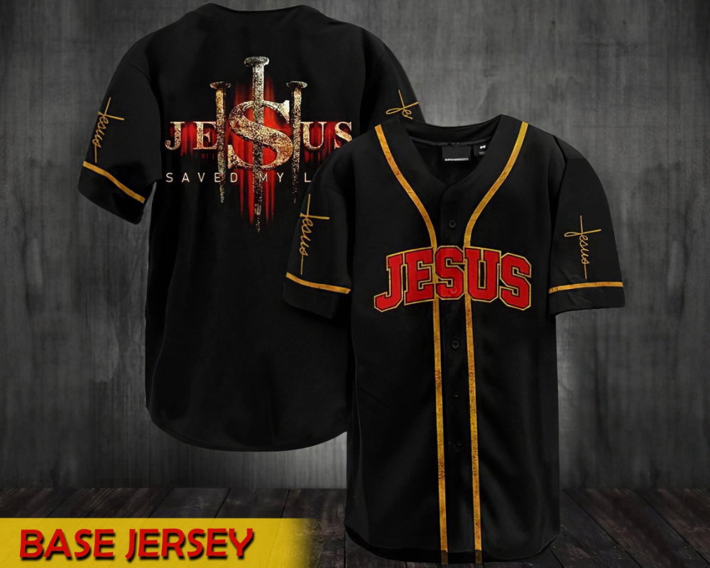 Colorful Jesus Saved My Life Cross Baseball Jersey Adult Unisex S-5XL