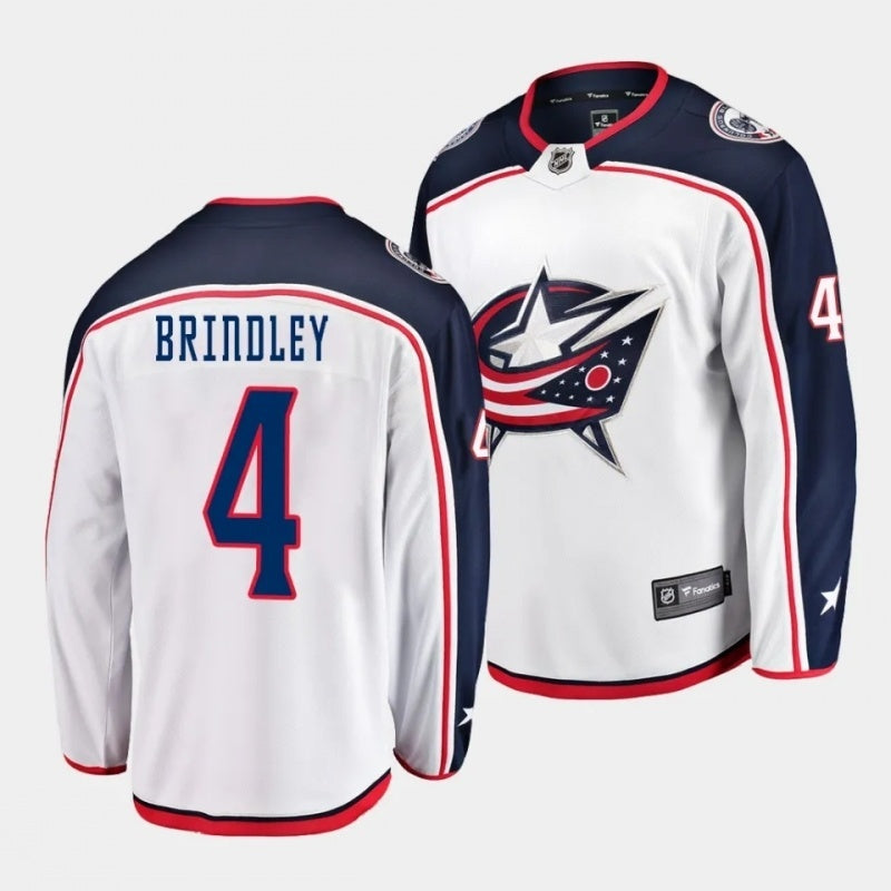 columbus blue jackets #4 gavin brindley away white jersey 2023 nhl draft