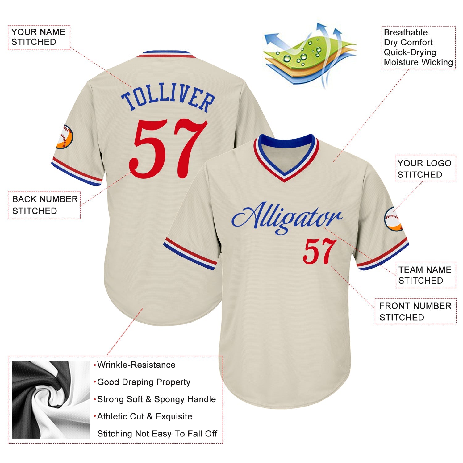 Custom Cream Red-Royal Authentic Throwback Rib-Knit Baseball Jersey Shirt Hoodie, Sweatshirt | WearSparks.com (Image 4)