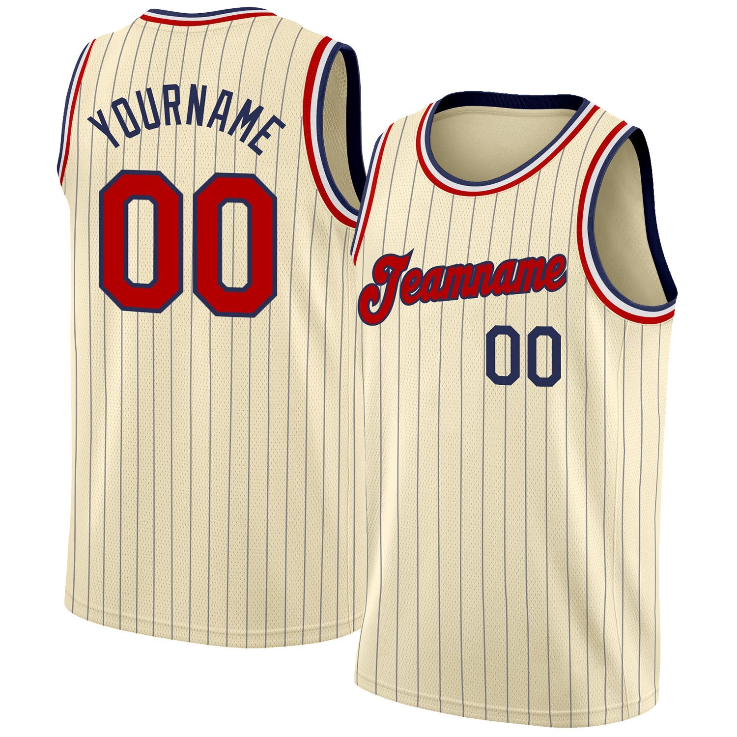 Custom Cream Navy Pinstripe Red-Black Authentic Basketball Jersey T-Shirts, Hoodie, Sweatshirt | WearSparks.com (Image 1)