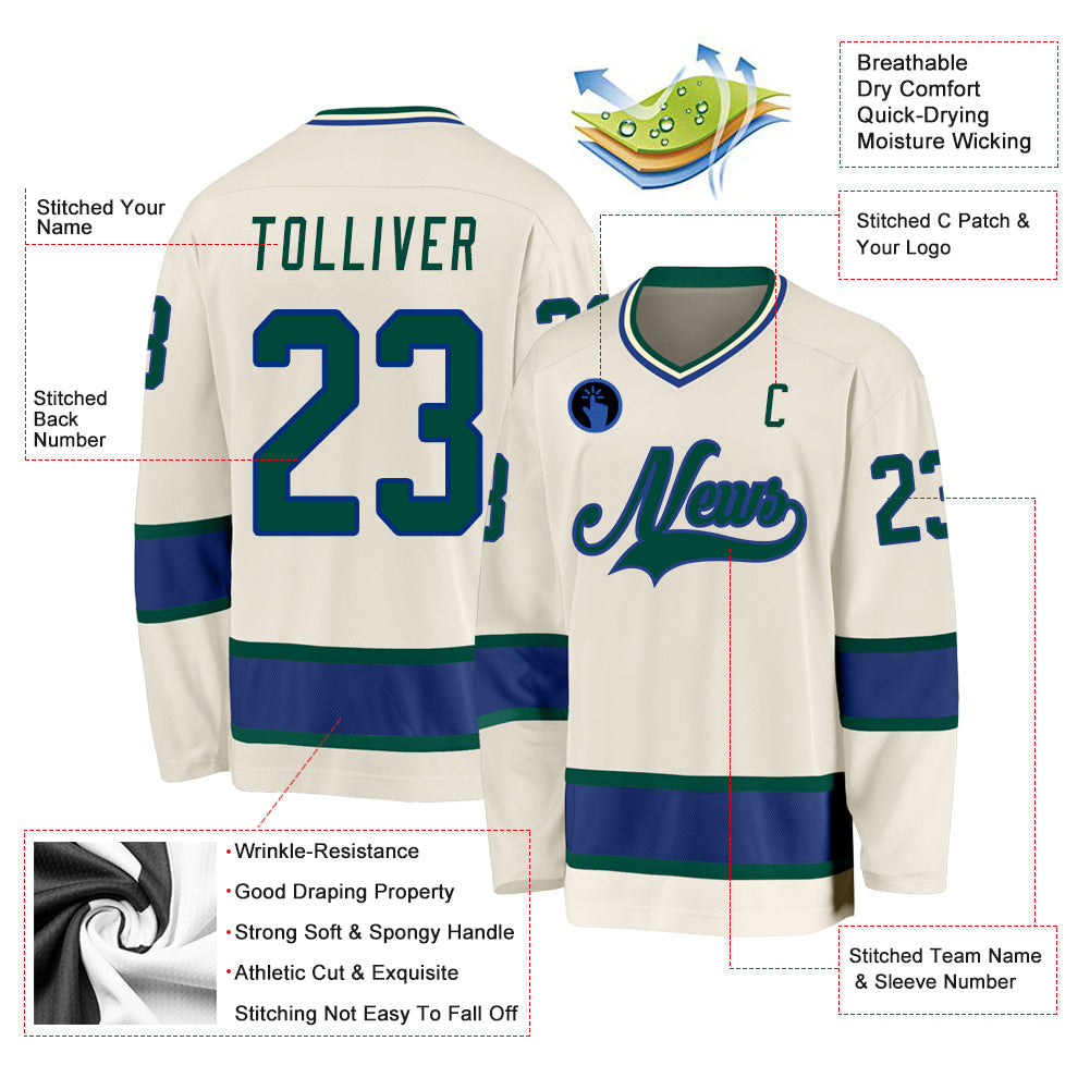 Custom Cream Green-Royal Hockey Jersey T-Shirts, Hoodie, Sweatshirt | WearSparks.com (Image 2)