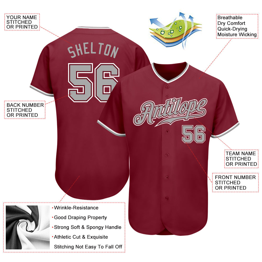 Custom Crimson Gray-White Authentic Baseball Jersey T-Shirts, Hoodie, Sweatshirt | WearSparks.com (Image 3)
