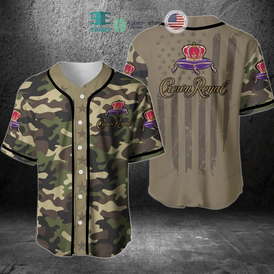 BEST Crown Royal logo United States Flag green camo Baseball Jersey