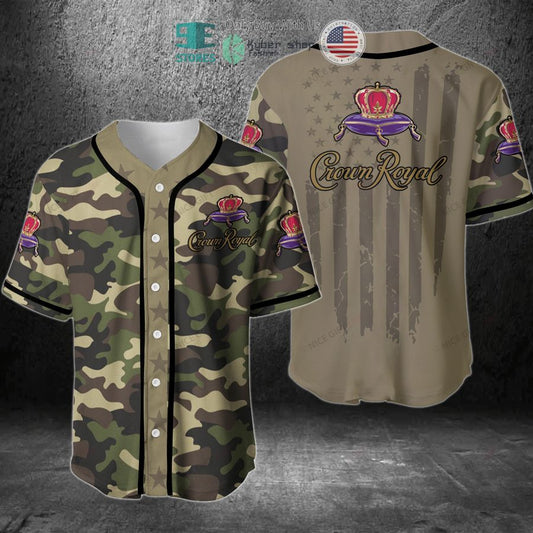 BEST Crown Royal logo United States Flag green camo Baseball Jersey