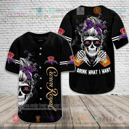 HOT Crown Royal Mom Life Skull Drink What I Want Baseball Jersey Shirt