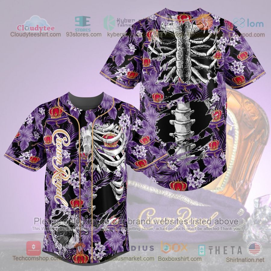 HOT Crown Royal Skeleton flowers Baseball Jersey Shirt
