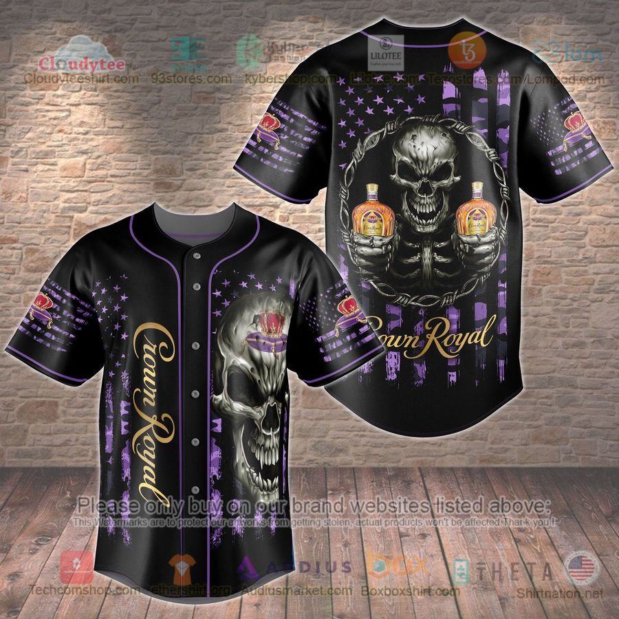 HOT Crown Royal Skull United States Flag Baseball Jersey Shirt