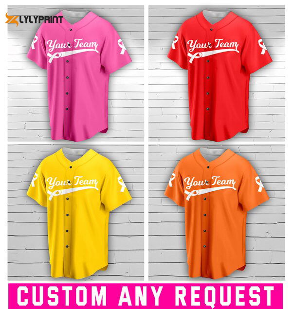 Custom Baseball Jersey For Breast Cancer Support Breast Cancer Warrior Survivor - lylyprint.com T-Shirts,... (Image 1)