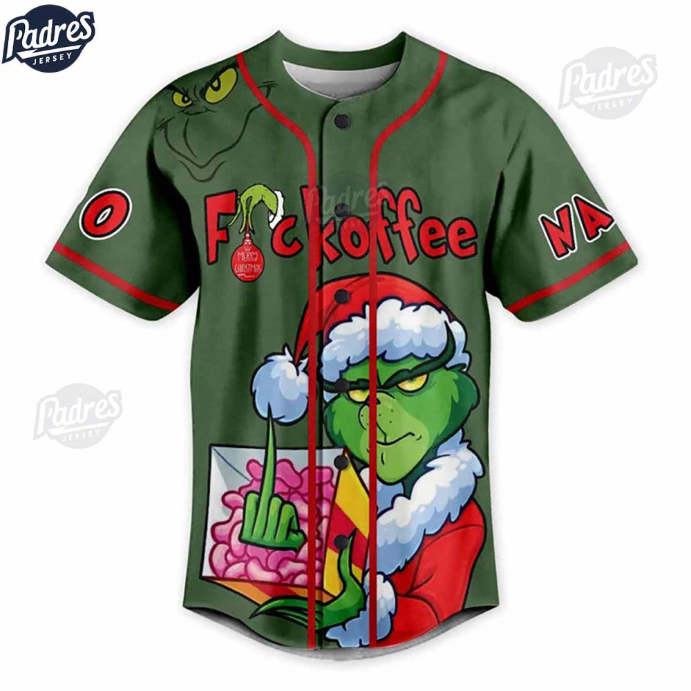 Custom Fuckoffe I’m A Grinch Before Coffee Baseball Jersey - Bafud T-Shirts, Hoodie, Sweatshirt | WearSparks.com (Image 2)