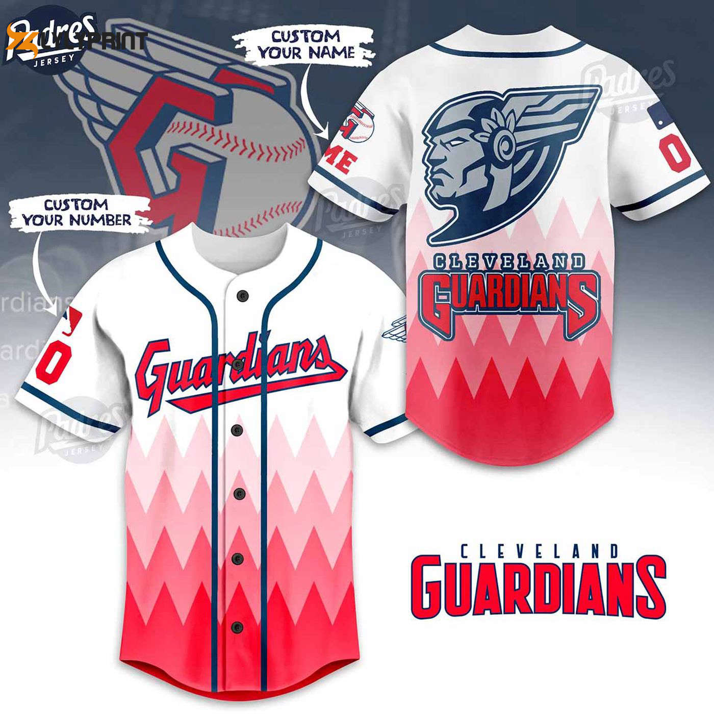 Show your support with a Custom Cleveland Guardian Baseball Jersey featuring the MLB Logo - Gift for Men Women... (Image 1)