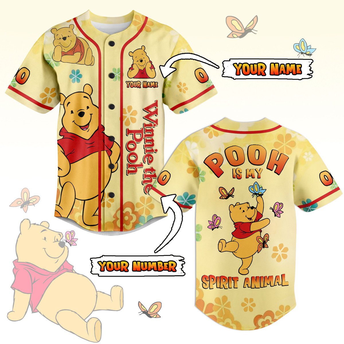 Custom Name &amp; Number Baseball Jersey Pooh Is My Spirit Animal T-Shirts, Hoodie, Sweatshirt | WearSparks.com (Image 1)