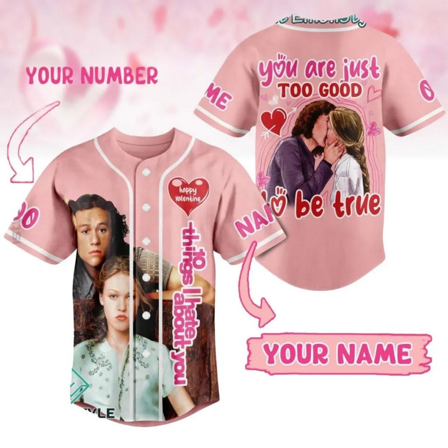 Custom Name And Number 10 Things I Hate About You Baseball Jersey For Couple Valentine T-Shirts, Hoodie, Sweatshirt (Image 1)