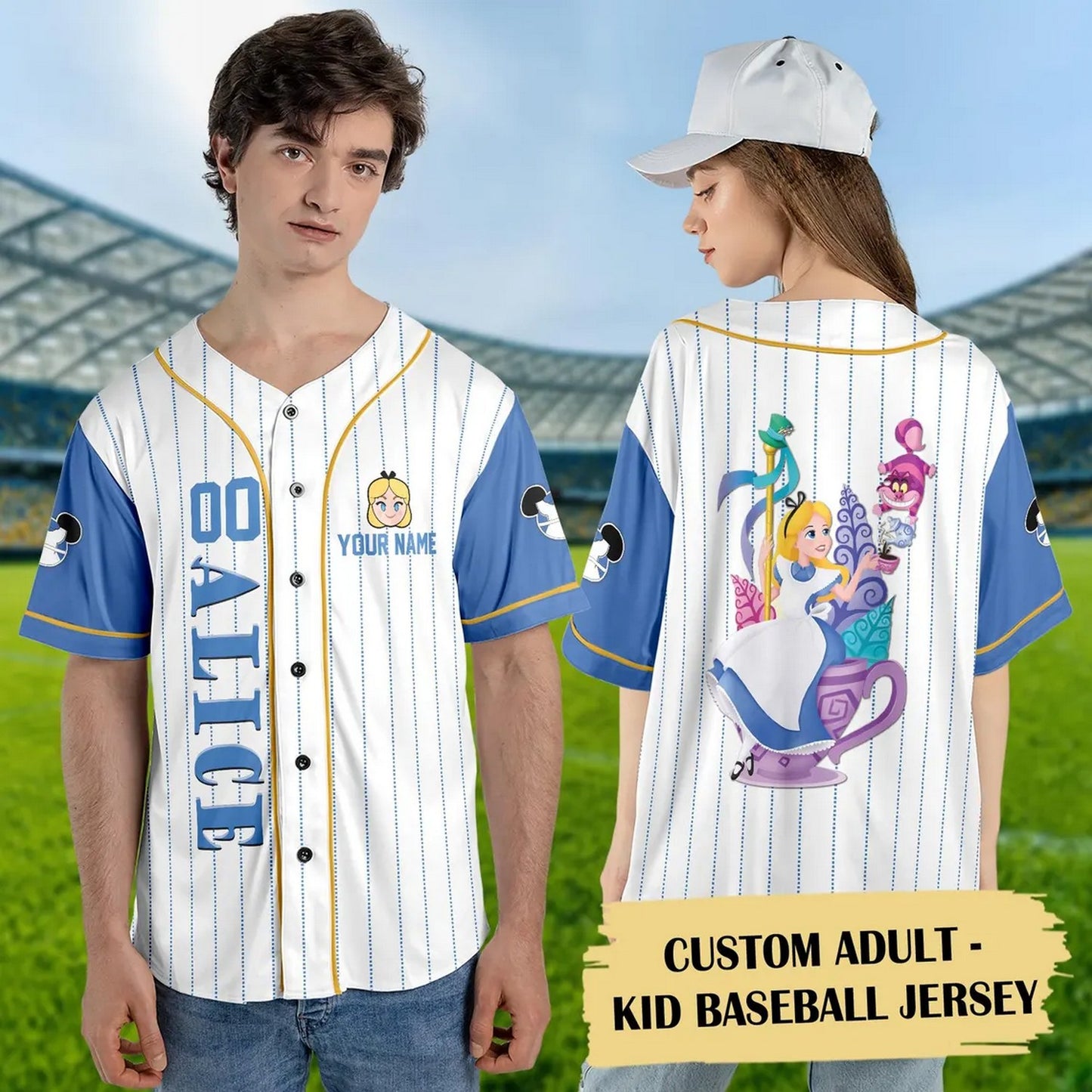 Custom Name And Number Alice The Wonderland White Blue Baseball Jersey T-Shirts, Hoodie, Sweatshirt (Image 2)