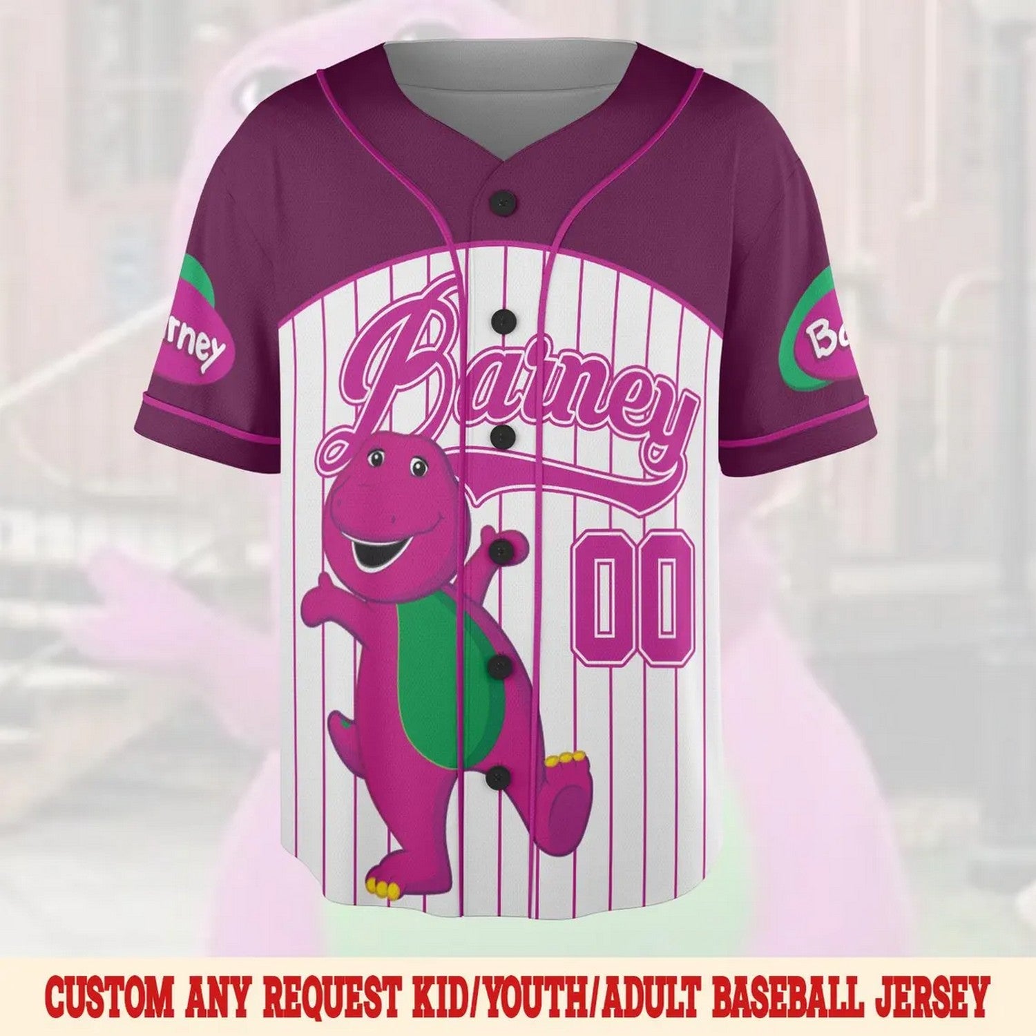 Custom Name And Number Barney And Friends White Puple Baseball Jersey T-Shirts, Hoodie, Sweatshirt | WearSparks.com (Image 2)