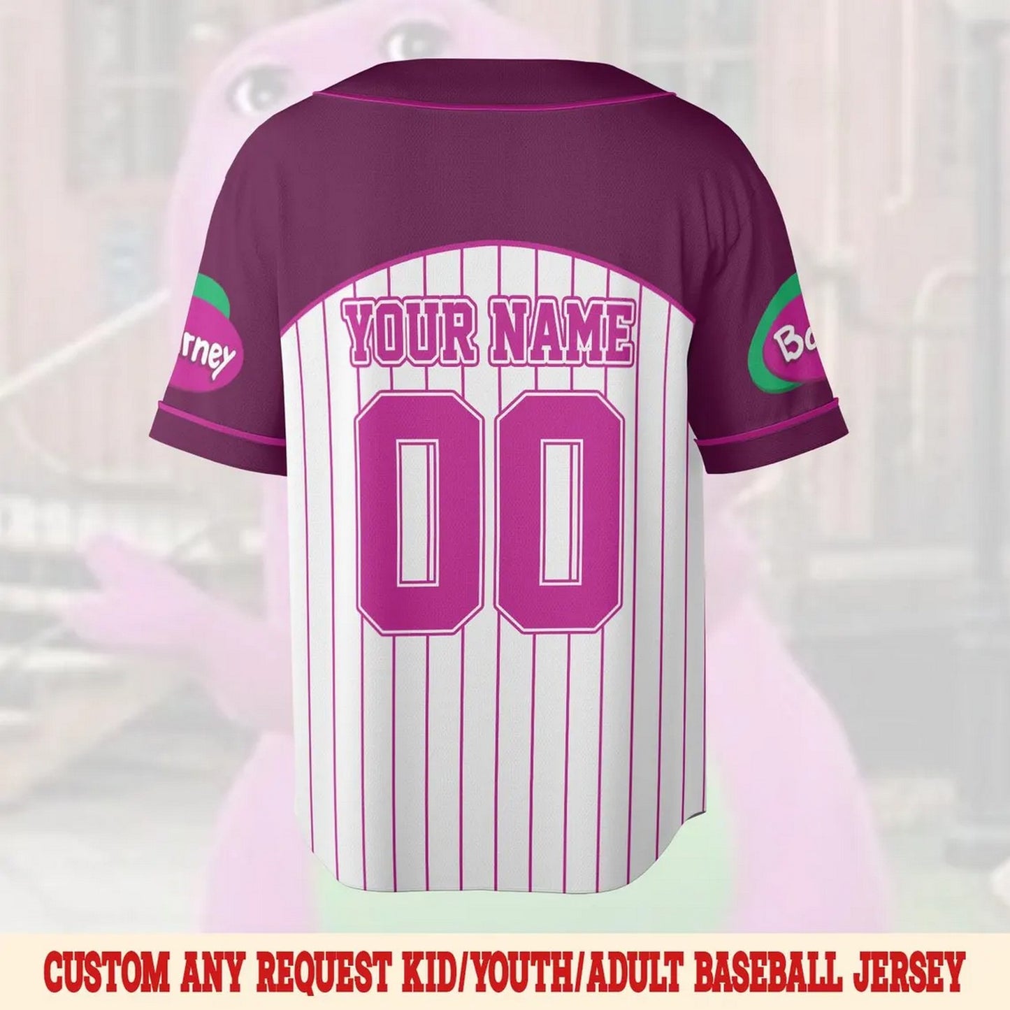 Custom Name And Number Barney And Friends White Puple Baseball Jersey T-Shirts, Hoodie, Sweatshirt | WearSparks.com (Image 3)