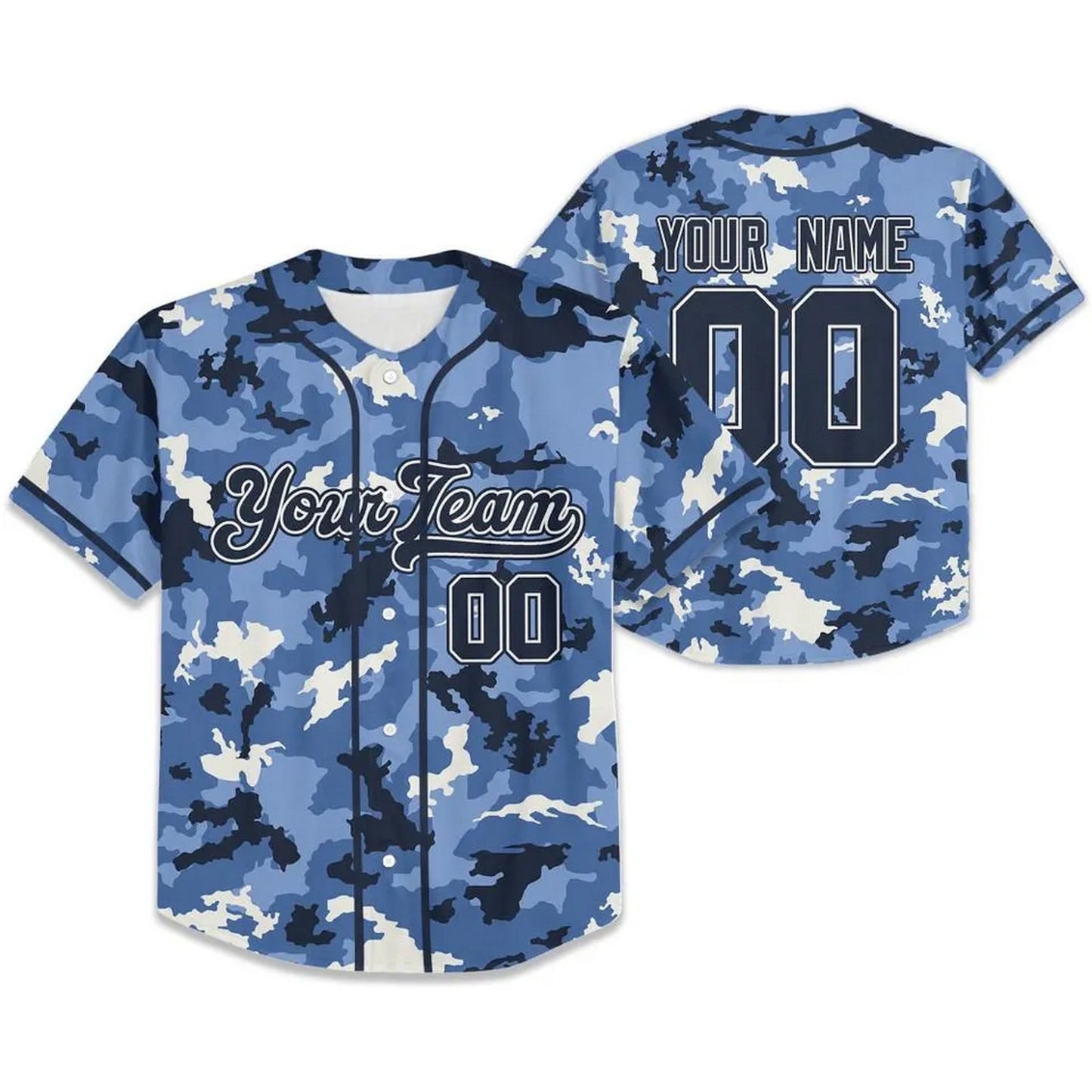 Custom Name And Number Camo Texture Blue Baseball Jersey T-Shirts, Hoodie, Sweatshirt | WearSparks.com (Image 2)