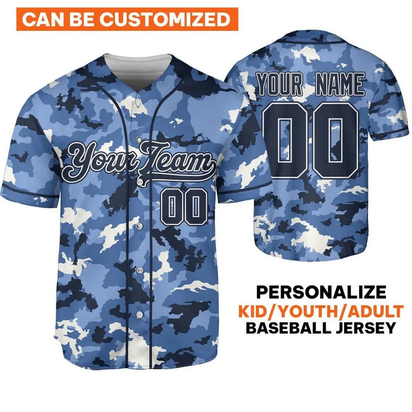 Custom Name And Number Camo Texture Blue Baseball Jersey T-Shirts, Hoodie, Sweatshirt | WearSparks.com (Image 1)