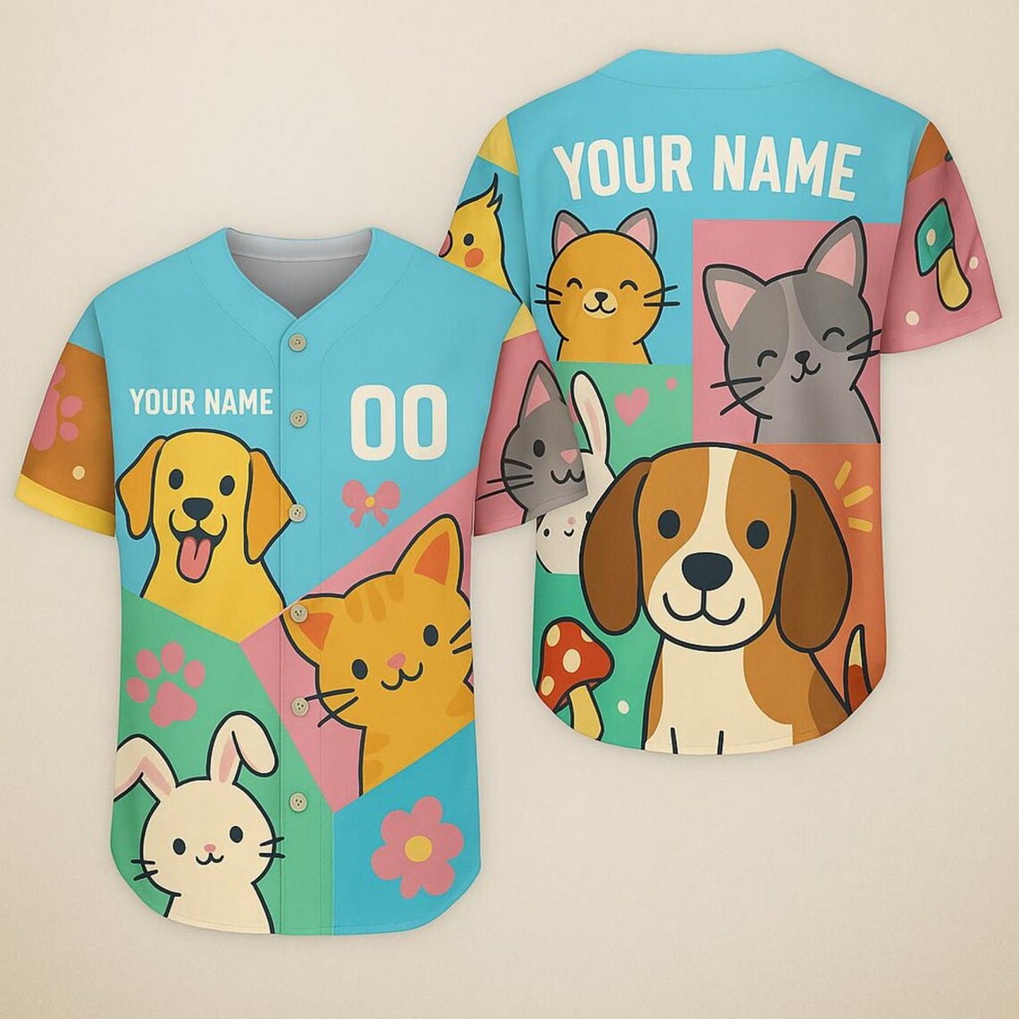 Custom Name And Number Colorful Cartoon Cute Pets Baseball Jersey T-Shirts, Hoodie, Sweatshirt | WearSparks.com