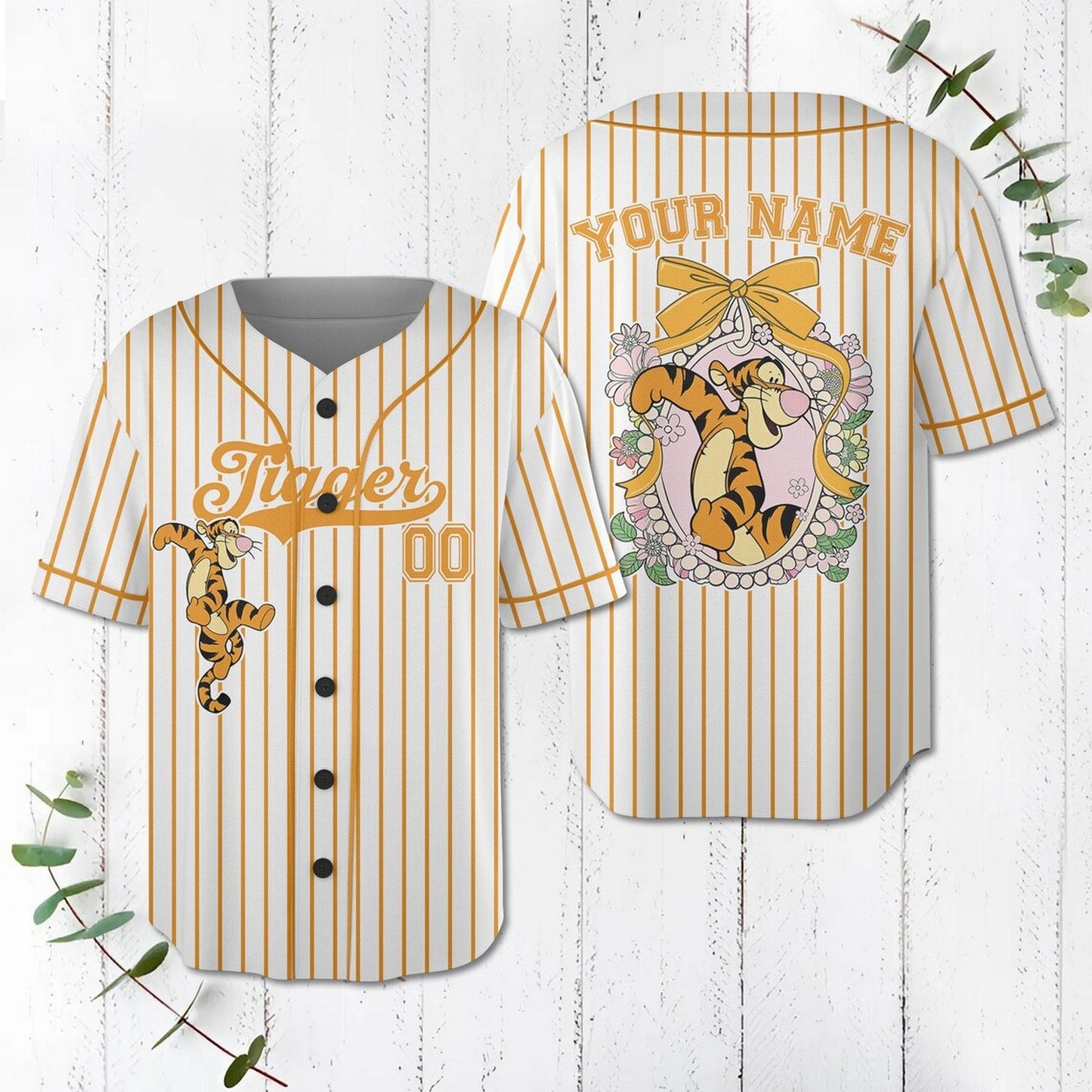 Custom Name And Number Coquette Bow Tigger Baseball Jersey T-Shirts, Hoodie, Sweatshirt | WearSparks.com (Image 1)