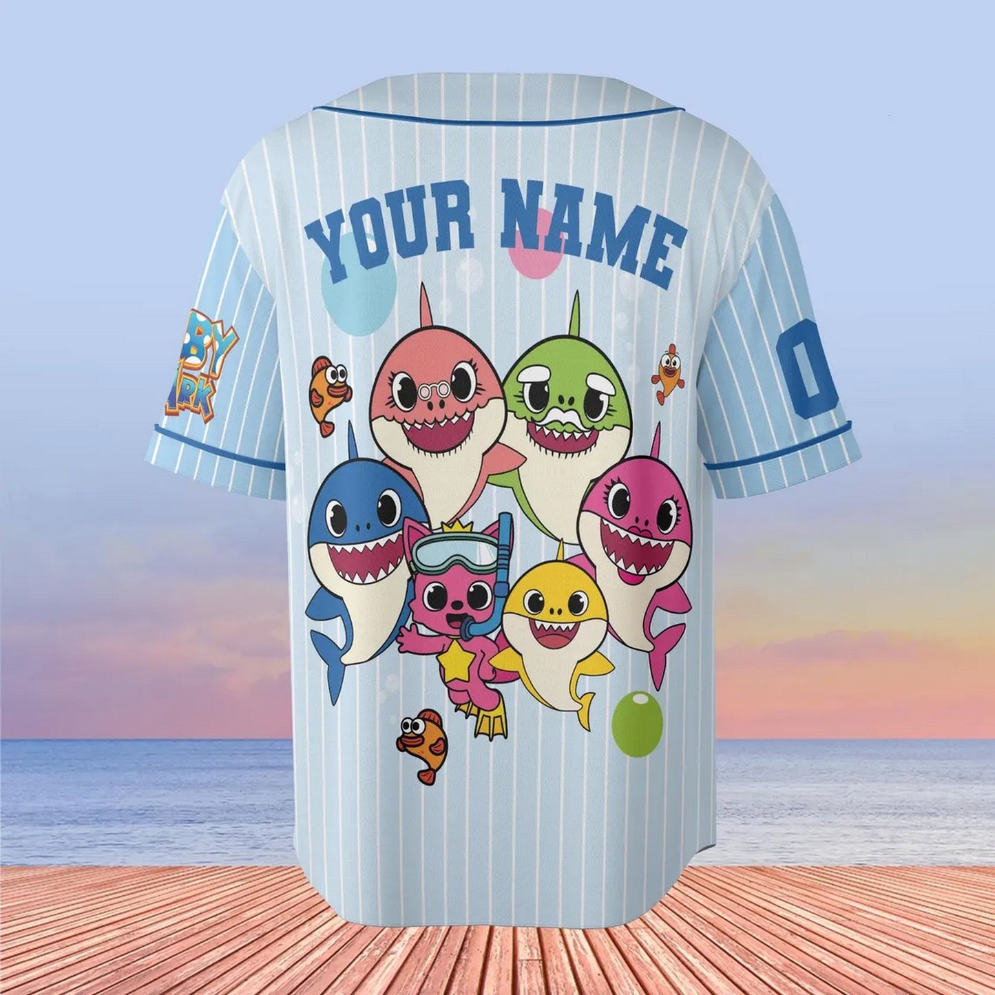 Custom Name And Number Cute Baby Shark Blue Baseball Jersey T-Shirts, Hoodie, Sweatshirt | WearSparks.com (Image 3)