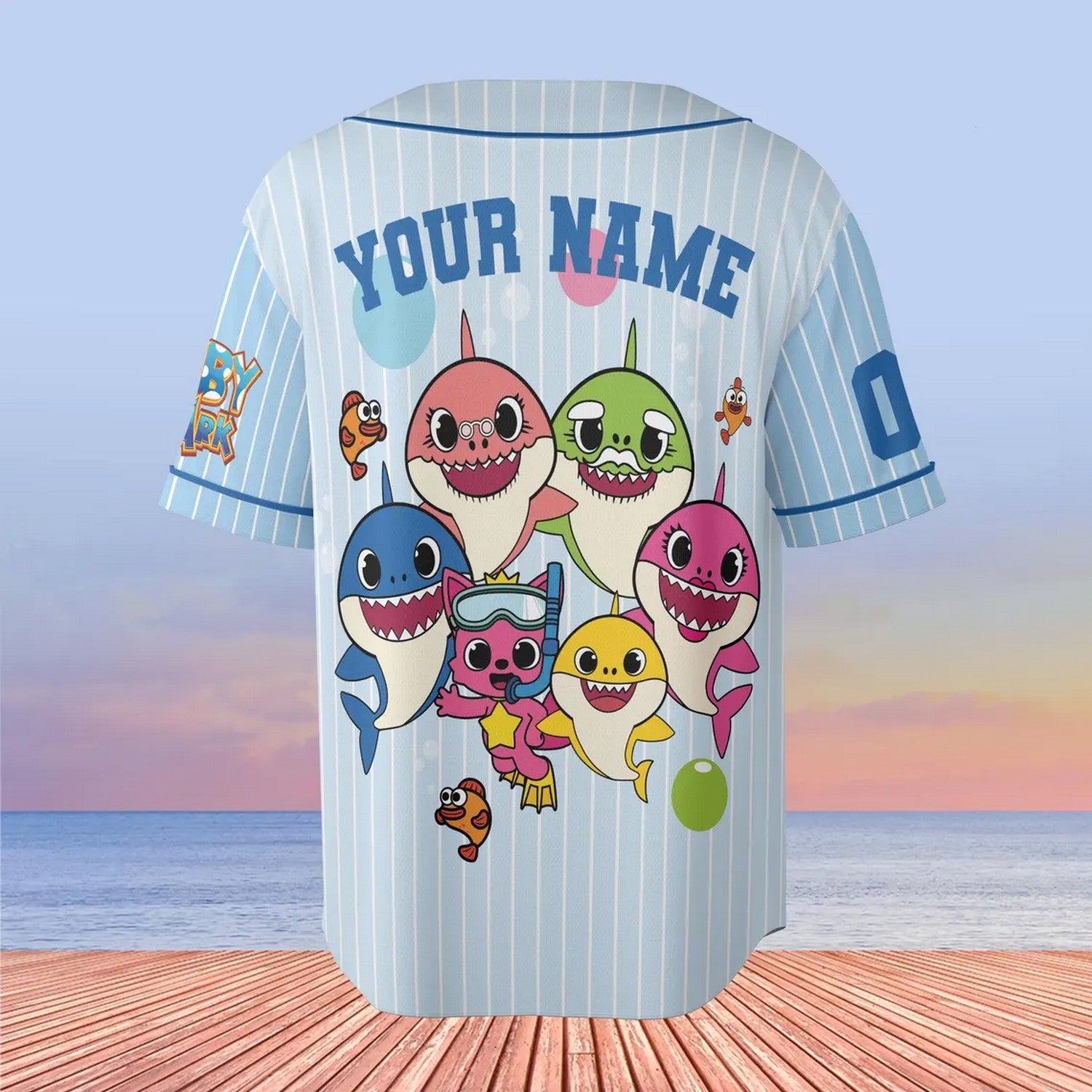 Custom Name And Number Cute Baby Shark Blue Baseball Jersey T-Shirts, Hoodie, Sweatshirt | WearSparks.com (Image 3)