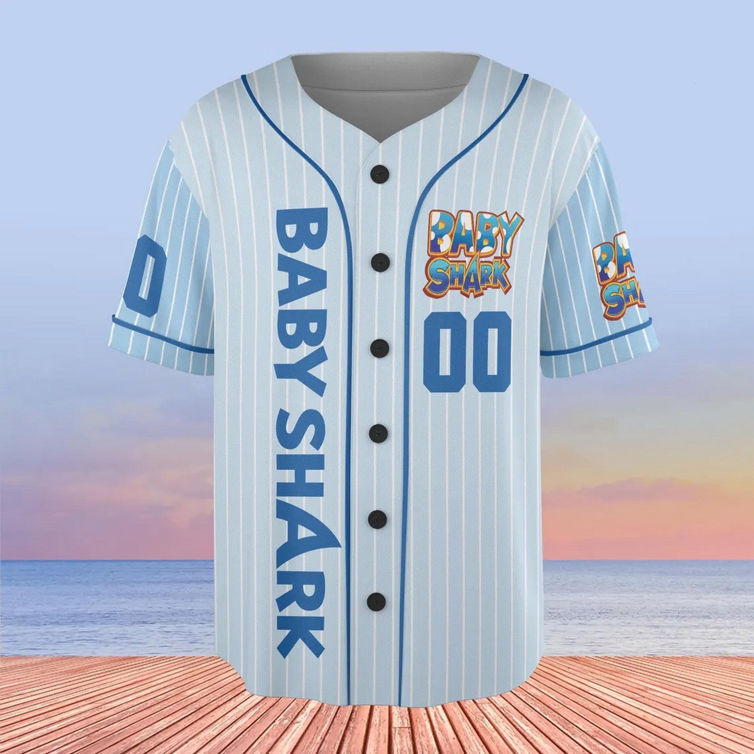 Custom Name And Number Cute Baby Shark Blue Baseball Jersey T-Shirts, Hoodie, Sweatshirt | WearSparks.com (Image 2)
