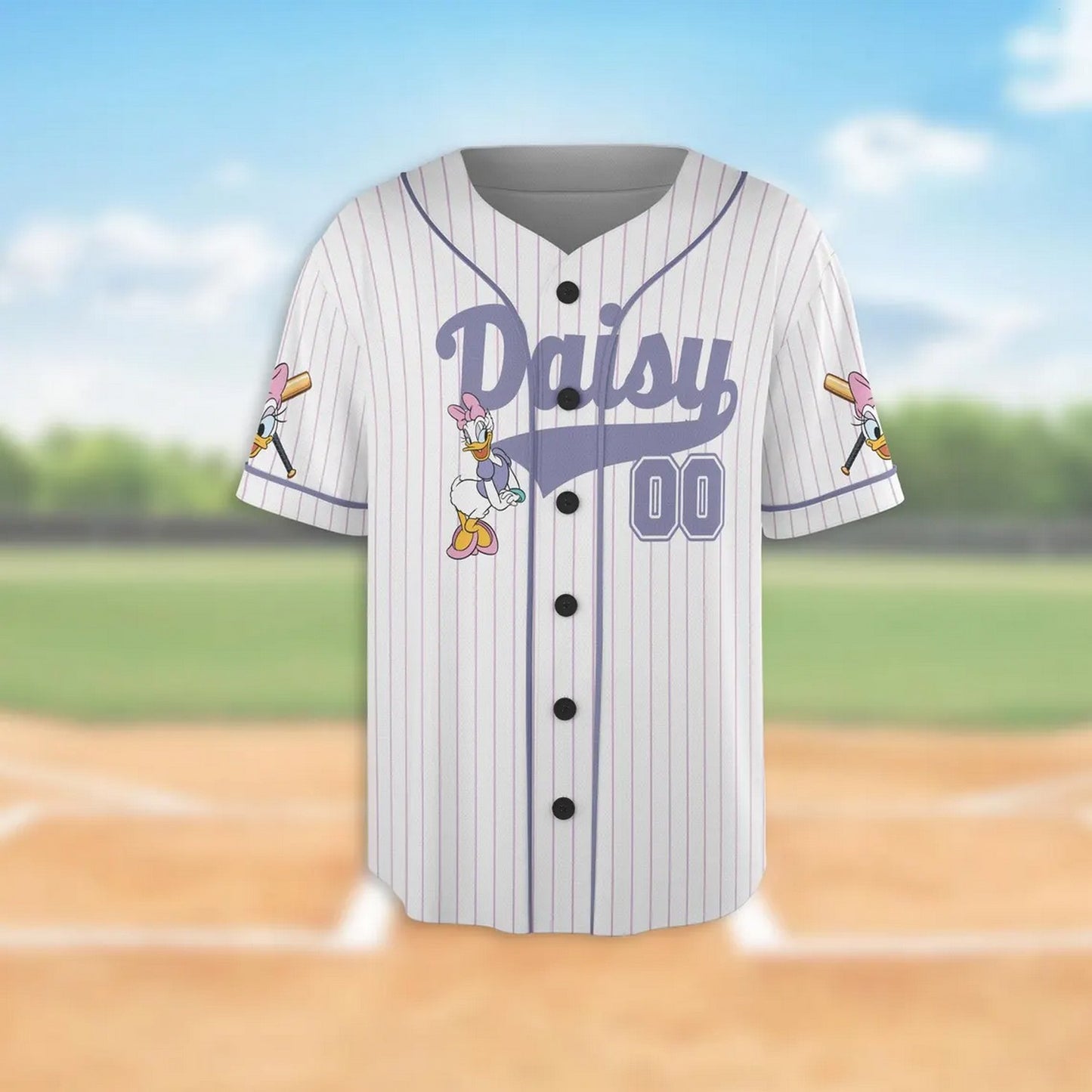 Custom Name And Number Cute Daisy Duck White Baseball Jersey T-Shirts, Hoodie, Sweatshirt | WearSparks.com (Image 2)