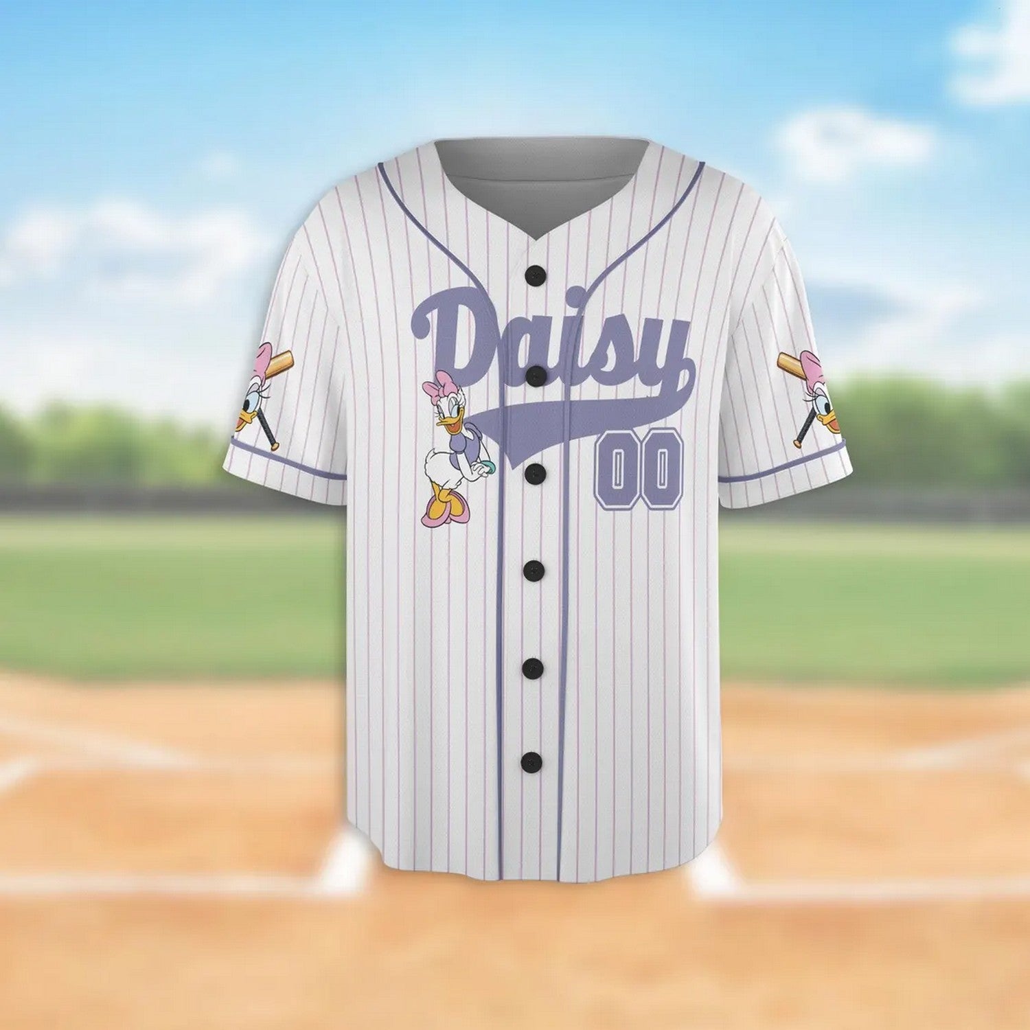 Custom Name And Number Cute Daisy Duck White Baseball Jersey T-Shirts, Hoodie, Sweatshirt | WearSparks.com (Image 2)