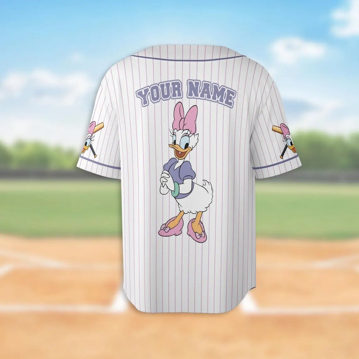 Custom Name And Number Cute Daisy Duck White Baseball Jersey T-Shirts, Hoodie, Sweatshirt | WearSparks.com (Image 3)