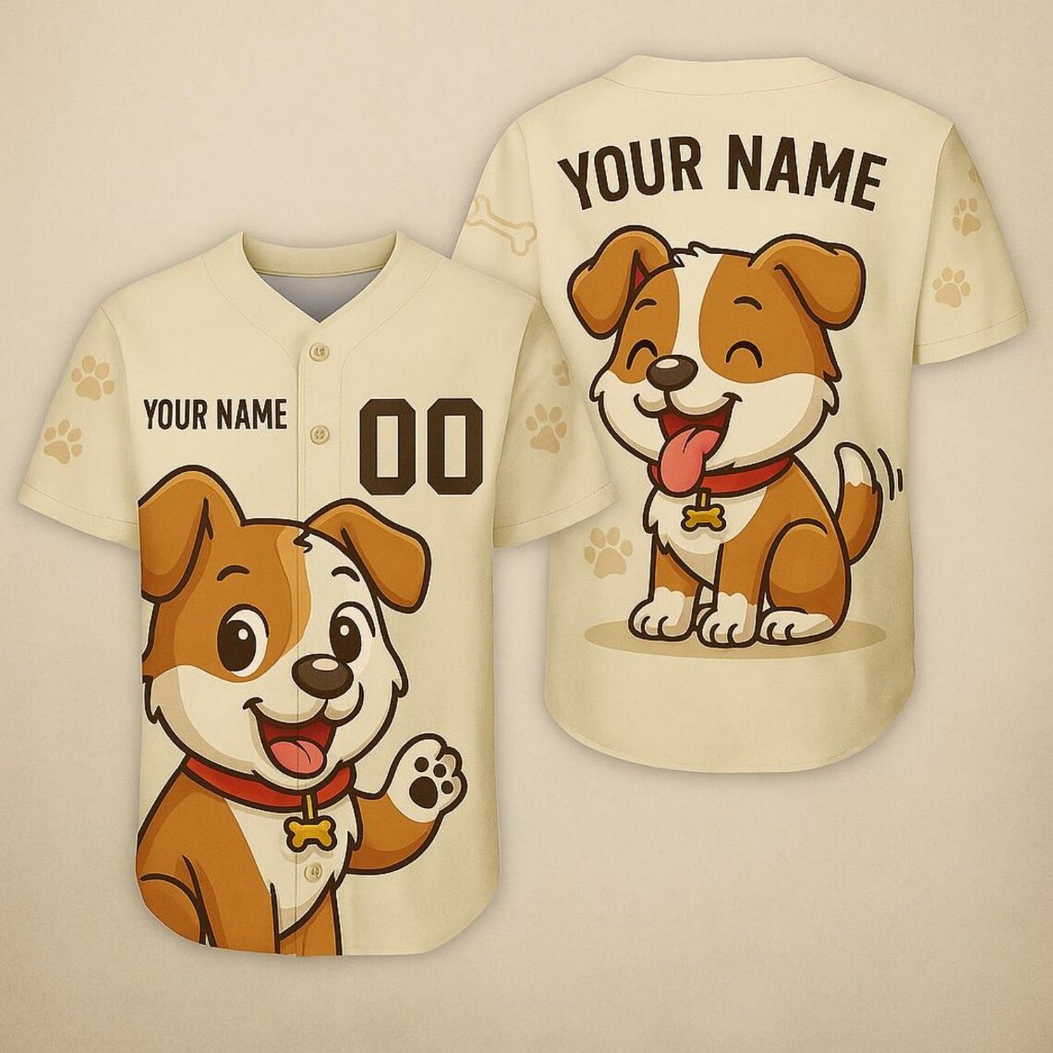 Custom Name And Number Cute Dog Beige Baseball Jersey T-Shirts, Hoodie, Sweatshirt | WearSparks.com