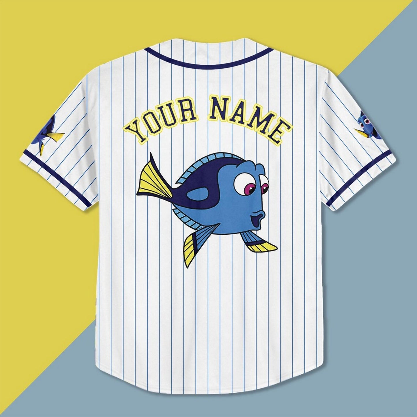 Custom Name And Number Finding Dory Strpied White Baseball Jersey T-Shirts, Hoodie, Sweatshirt | WearSparks.com (Image 4)