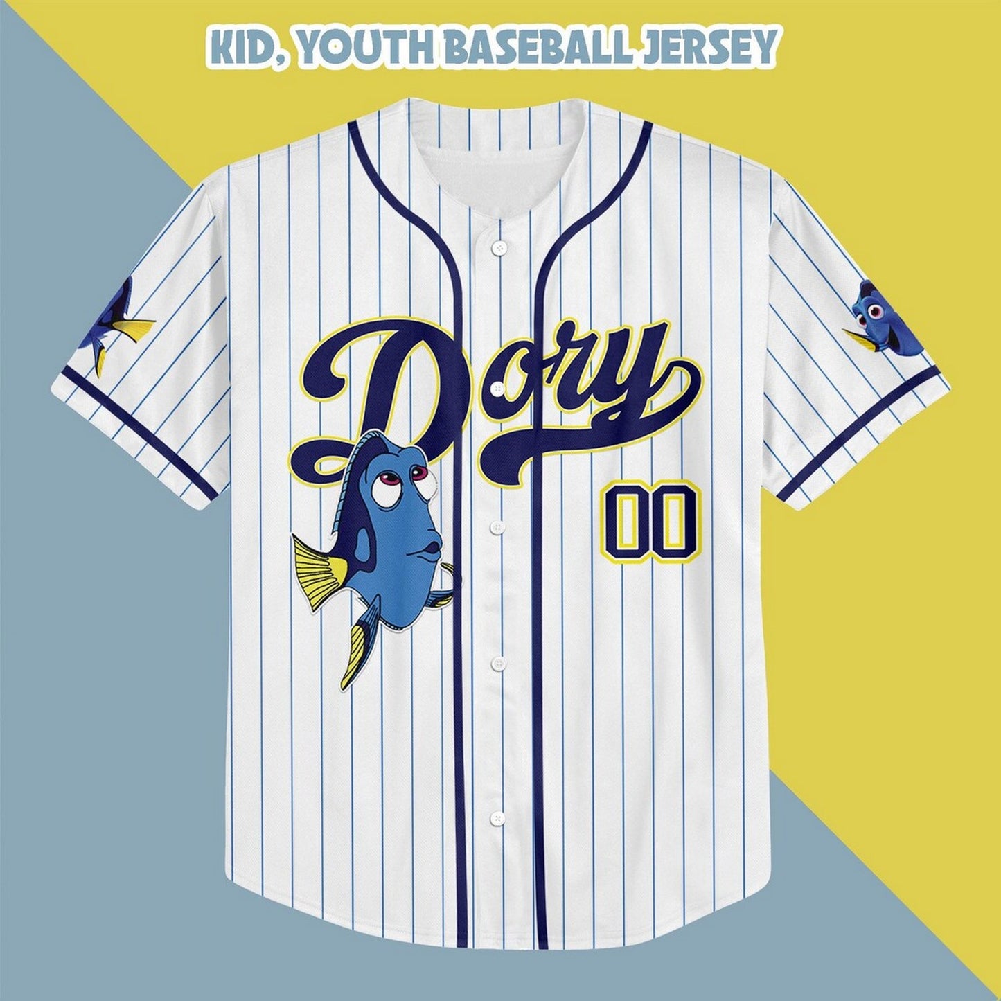 Custom Name And Number Finding Dory Strpied White Baseball Jersey T-Shirts, Hoodie, Sweatshirt | WearSparks.com (Image 3)