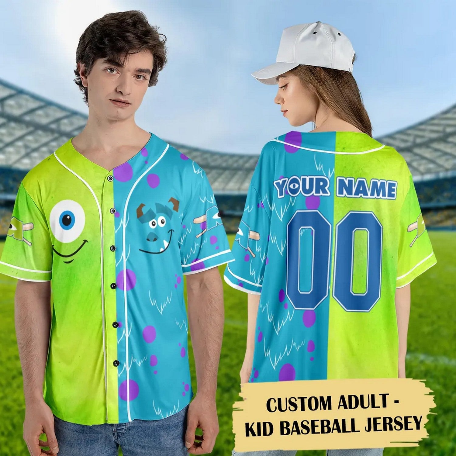 Custom Name And Number Monster Inc Mike Wazowski And Sully Basketball Jersey T-Shirts, Hoodie, Sweatshirt (Image 2)