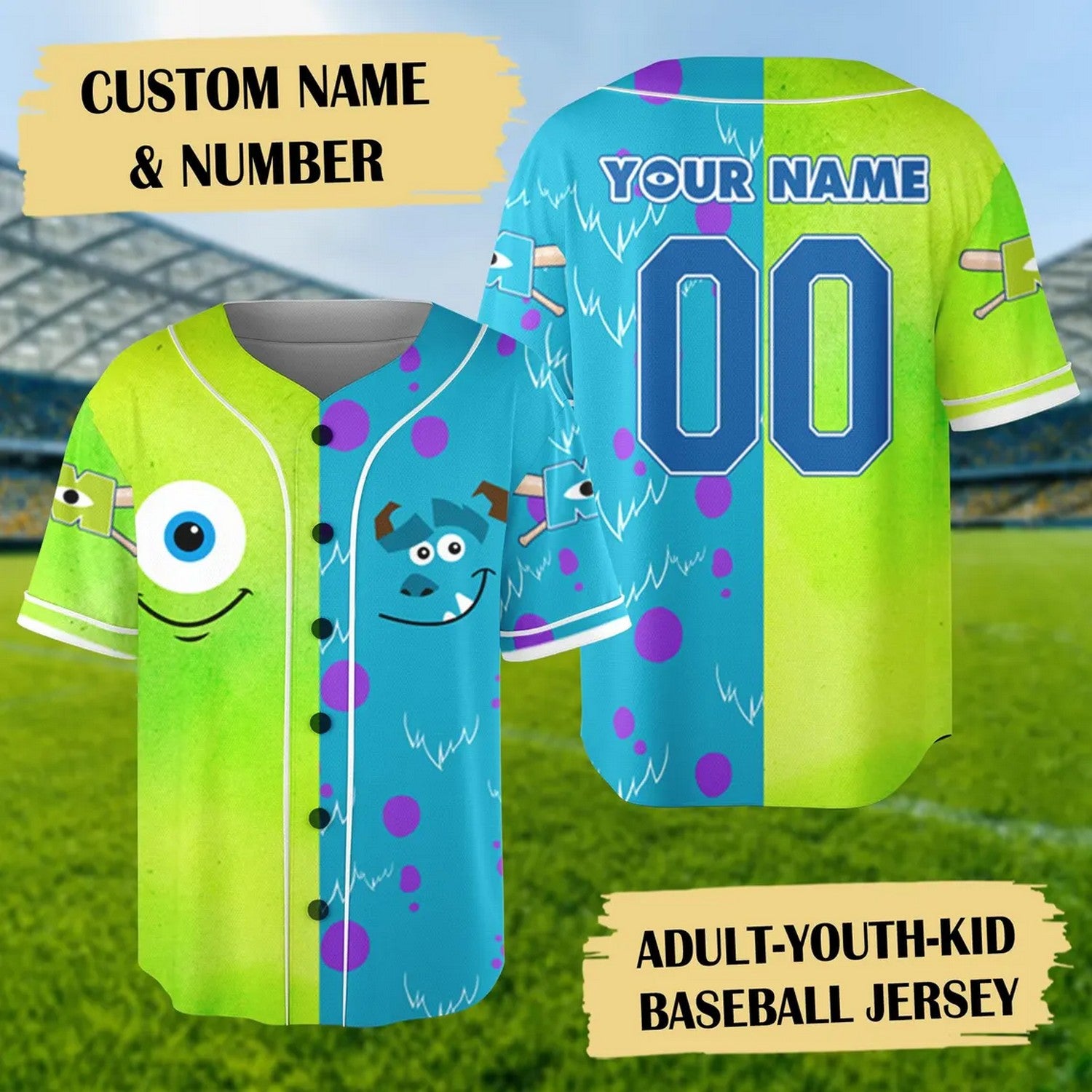 Custom Name And Number Monster Inc Mike Wazowski And Sully Basketball Jersey T-Shirts, Hoodie, Sweatshirt (Image 1)