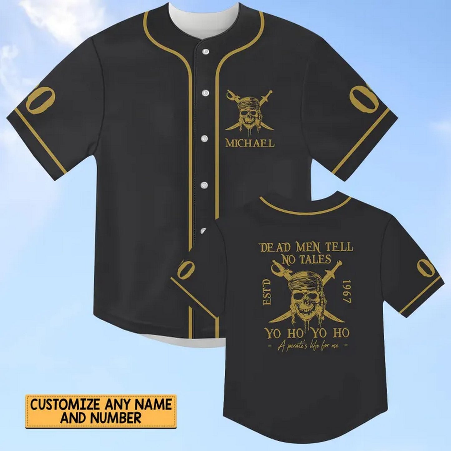 Custom Name And Number Pirates Of The Caribbean Dead Men Tell No Tales Black Baseball Jersey T-Shirts, Hoodie,... (Image 2)