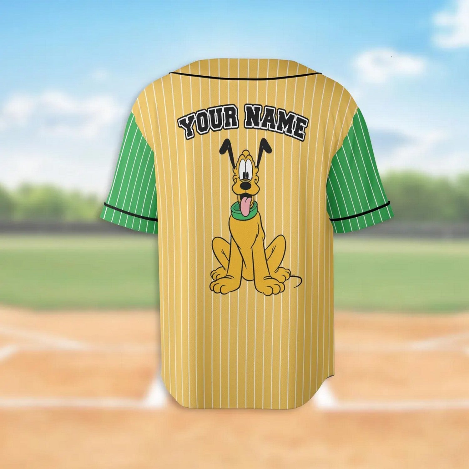 Custom Name And Number Pluto Dog Green Yellow Baseball Jersey T-Shirts, Hoodie, Sweatshirt | WearSparks.com (Image 3)