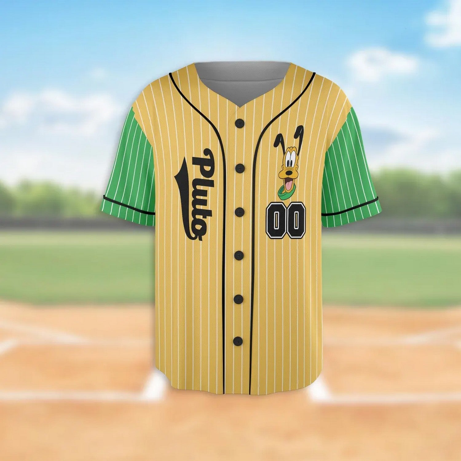 Custom Name And Number Pluto Dog Green Yellow Baseball Jersey T-Shirts, Hoodie, Sweatshirt | WearSparks.com (Image 2)