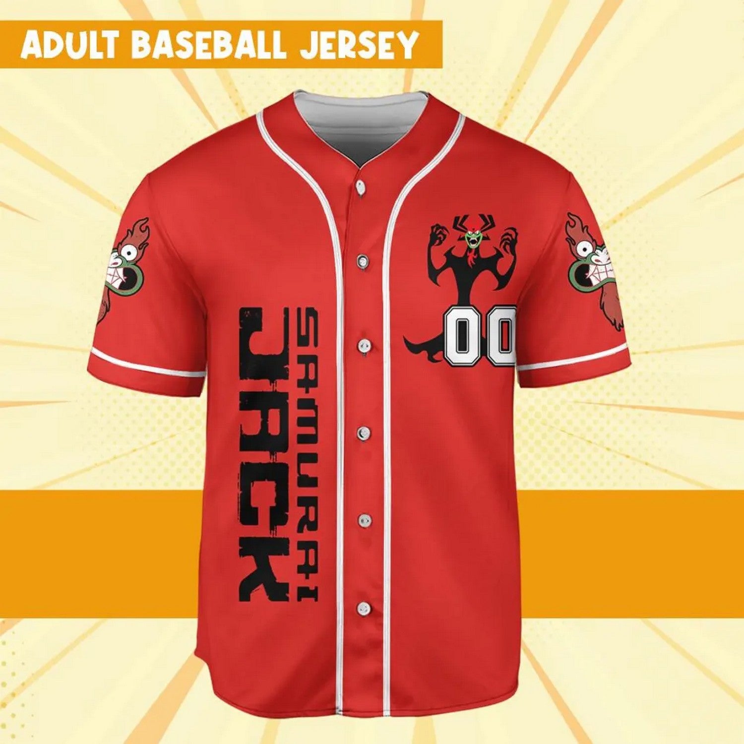 Custom Name And Number Samurai Jack Aku Red Baseball Jersey T-Shirts, Hoodie, Sweatshirt | WearSparks.com (Image 3)