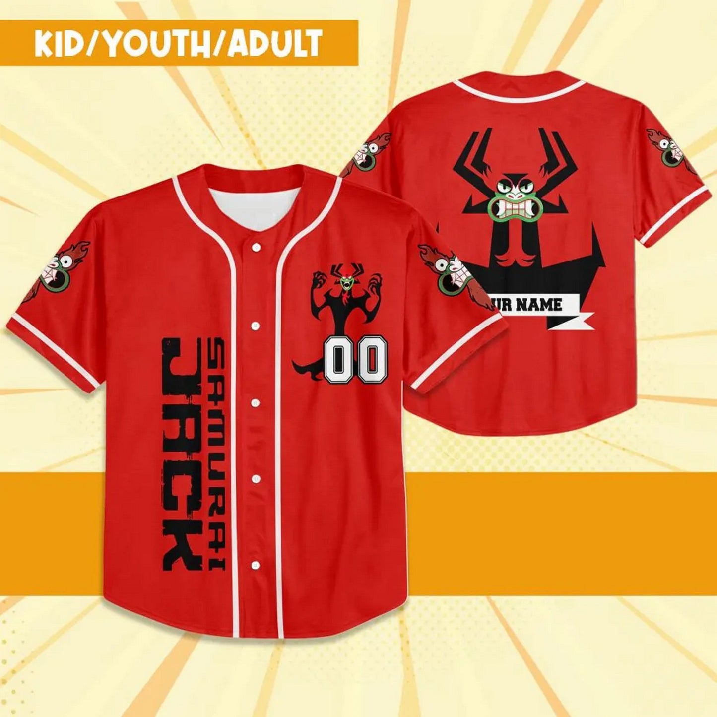 Custom Name And Number Samurai Jack Aku Red Baseball Jersey T-Shirts, Hoodie, Sweatshirt | WearSparks.com (Image 2)