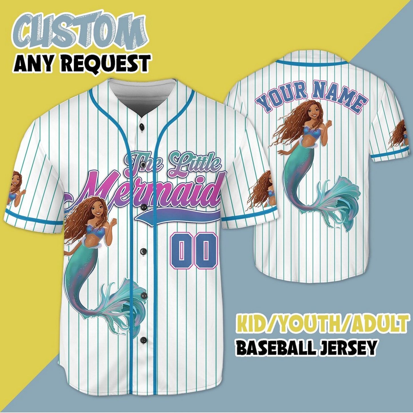 Custom Name And Number The Little Mermaid Baseball Jersey T-Shirts, Hoodie, Sweatshirt | WearSparks.com (Image 1)