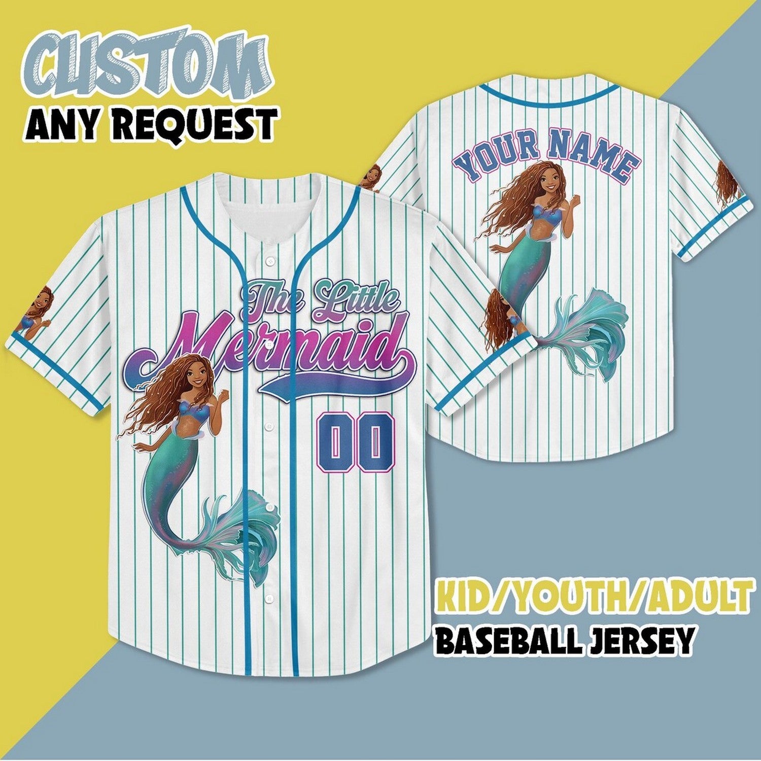 Custom Name And Number The Little Mermaid Baseball Jersey T-Shirts, Hoodie, Sweatshirt | WearSparks.com (Image 2)