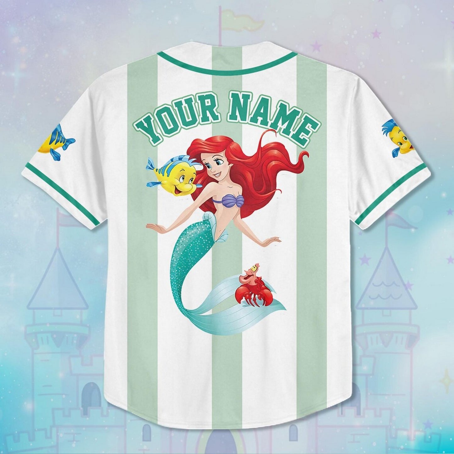 Custom Name And Number The Little Mermaid Princess Ariel Cartoon Green White Baseball Jersey T-Shirts, Hoodie,... (Image 4)