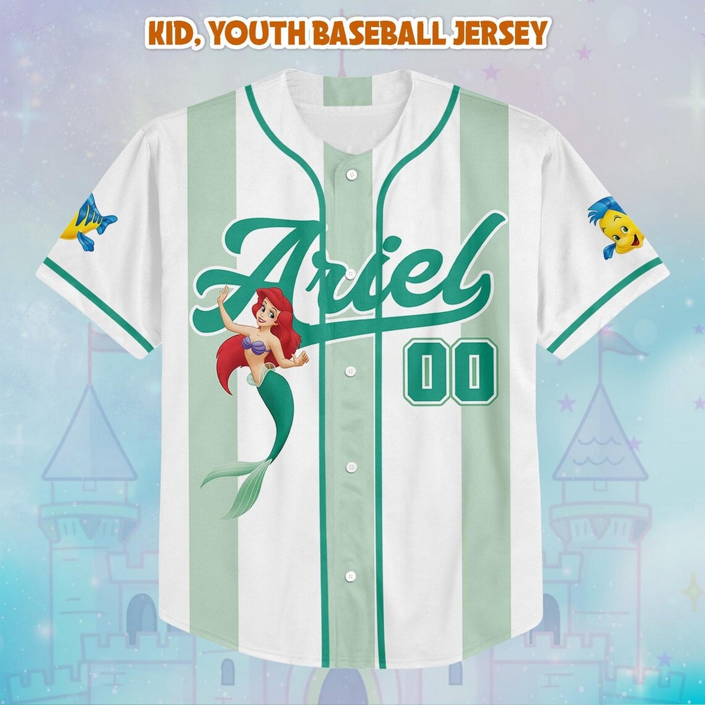 Custom Name And Number The Little Mermaid Princess Ariel Cartoon Green White Baseball Jersey T-Shirts, Hoodie,... (Image 3)