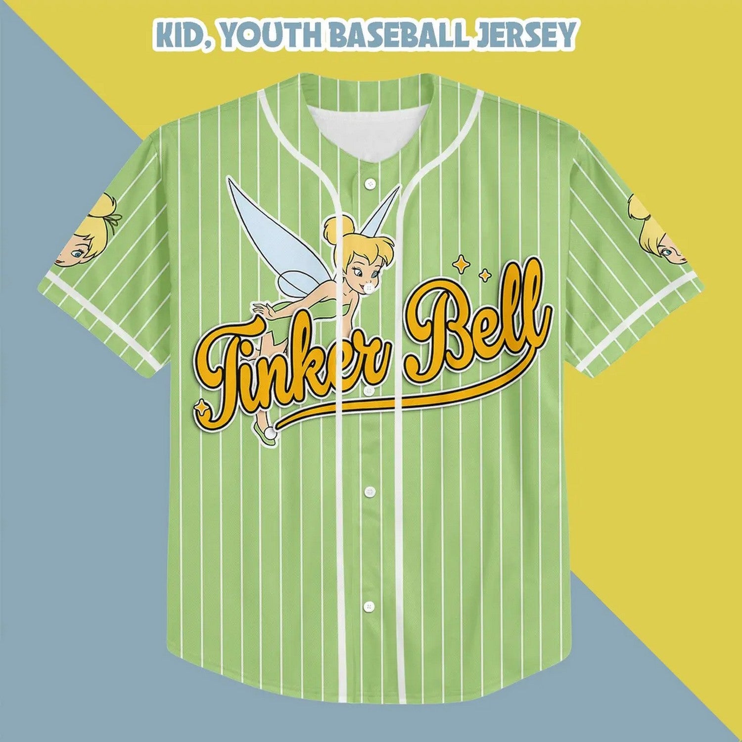 Custom Name And Number Tinker Bell Green Vertical Baseball Jersey T-Shirts, Hoodie, Sweatshirt | WearSparks.com (Image 3)