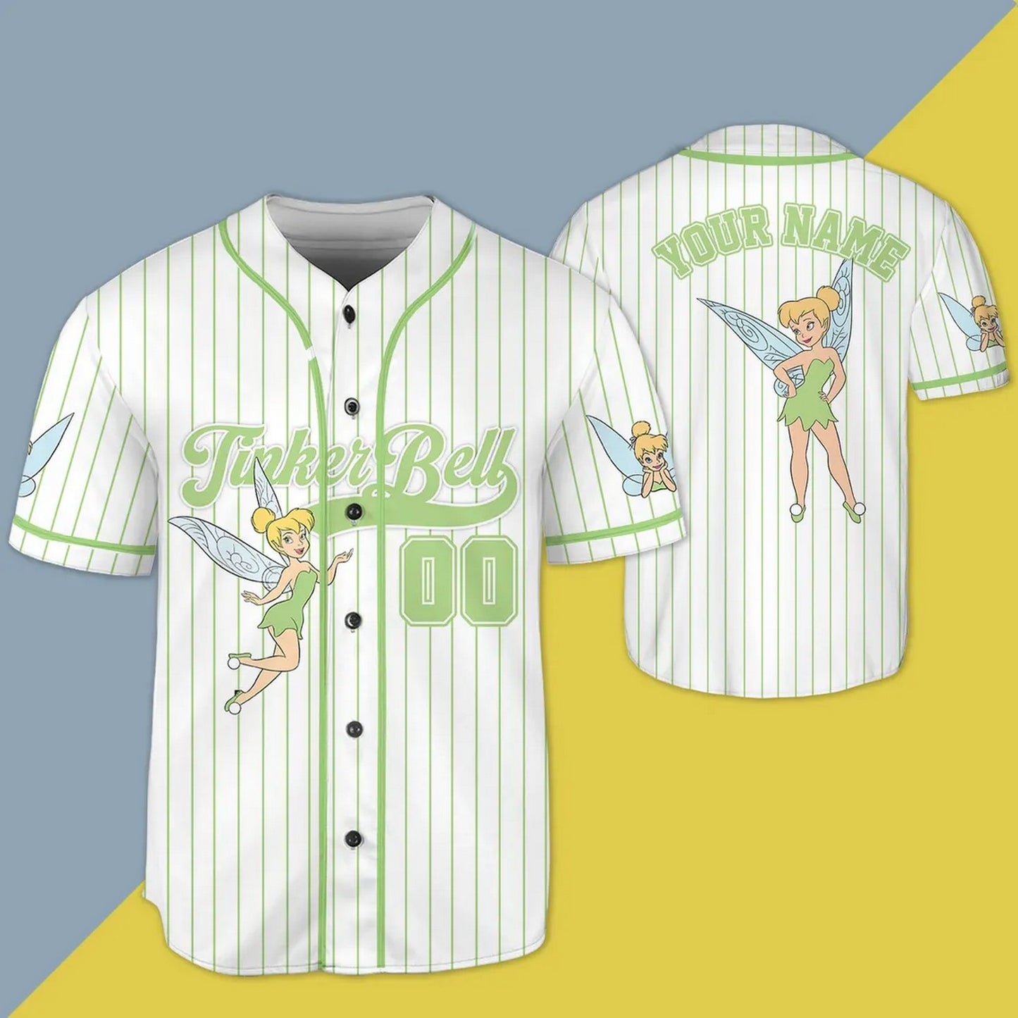 Custom Name And Number Tinker Bell White Vertical Baseball Jersey T-Shirts, Hoodie, Sweatshirt | WearSparks.com (Image 1)