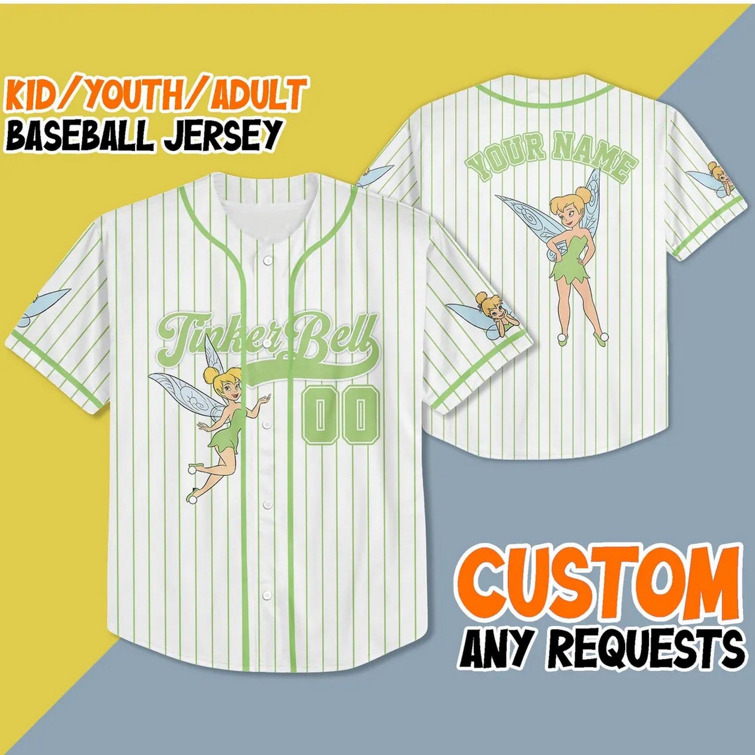 Custom Name And Number Tinker Bell White Vertical Baseball Jersey T-Shirts, Hoodie, Sweatshirt | WearSparks.com (Image 2)