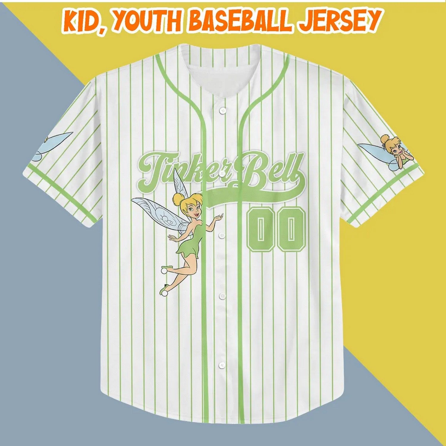 Custom Name And Number Tinker Bell White Vertical Baseball Jersey T-Shirts, Hoodie, Sweatshirt | WearSparks.com (Image 3)
