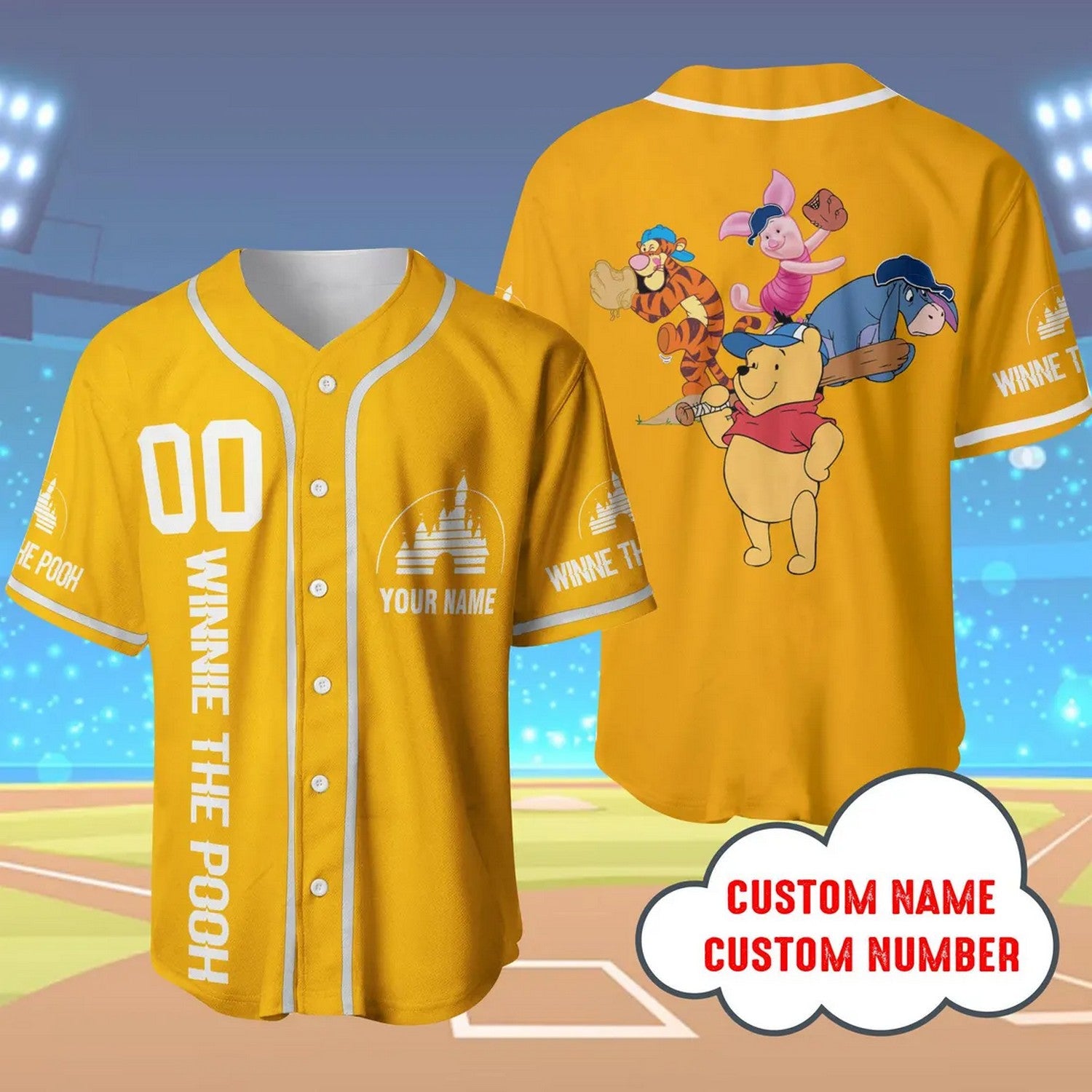 Custom Name And Number Winnie The Pooh And Friends Orange Baseball Jersey T-Shirts, Hoodie, Sweatshirt | WearSparks.com